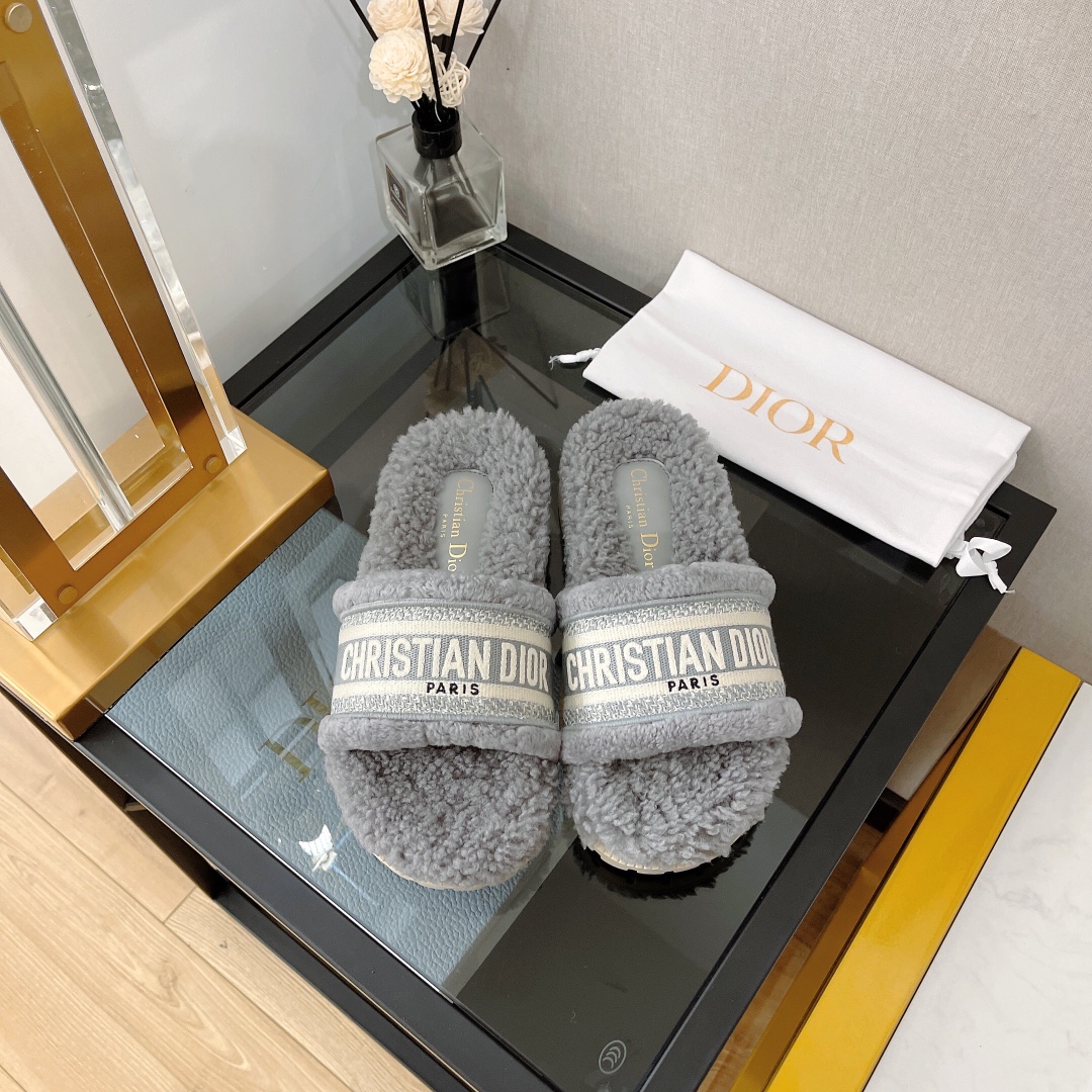 Dior Shoes Slippers Embroidery Cotton Rubber TPU Wool