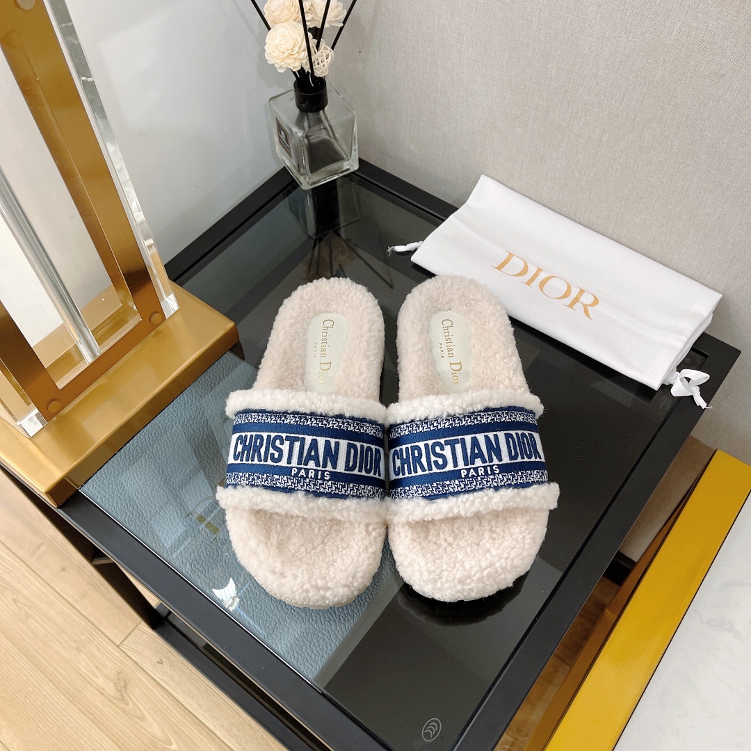 Best Site For Replica
 Dior Shoes Slippers Embroidery Cotton Rubber TPU Wool