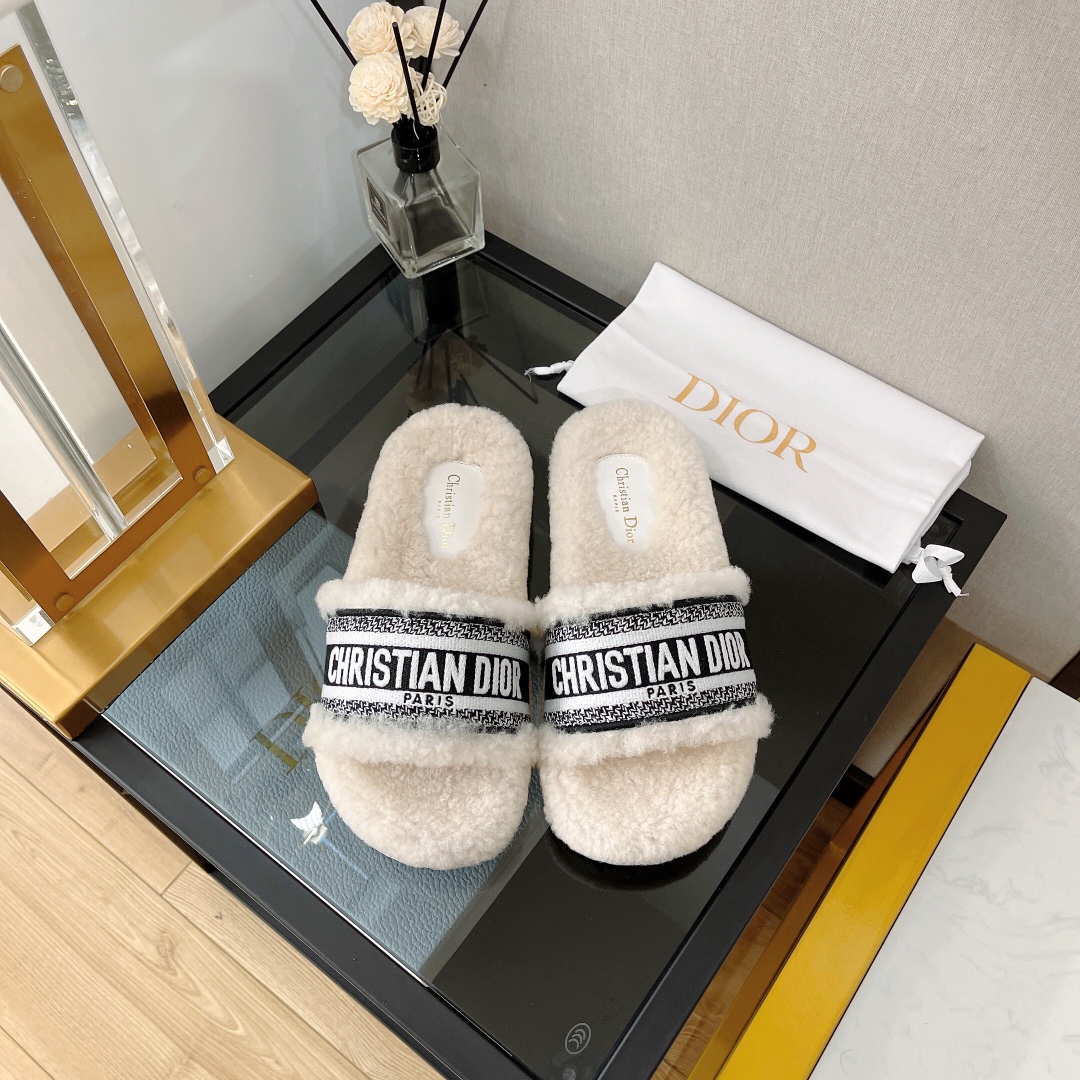 Dior Shoes Slippers Embroidery Cotton Rubber TPU Wool