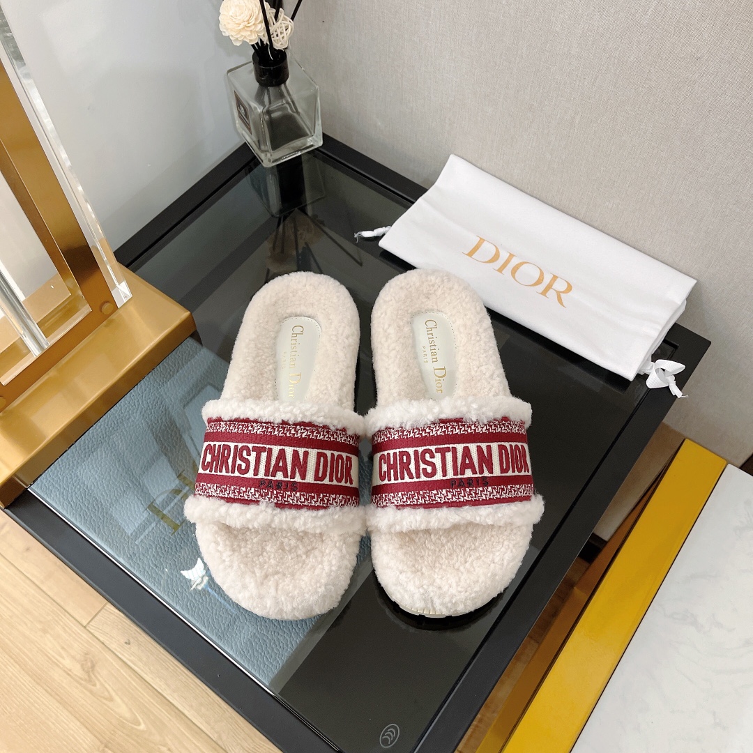 Wholesale Replica Shop
 Dior Store
 Shoes Slippers Embroidery Cotton Rubber TPU Wool