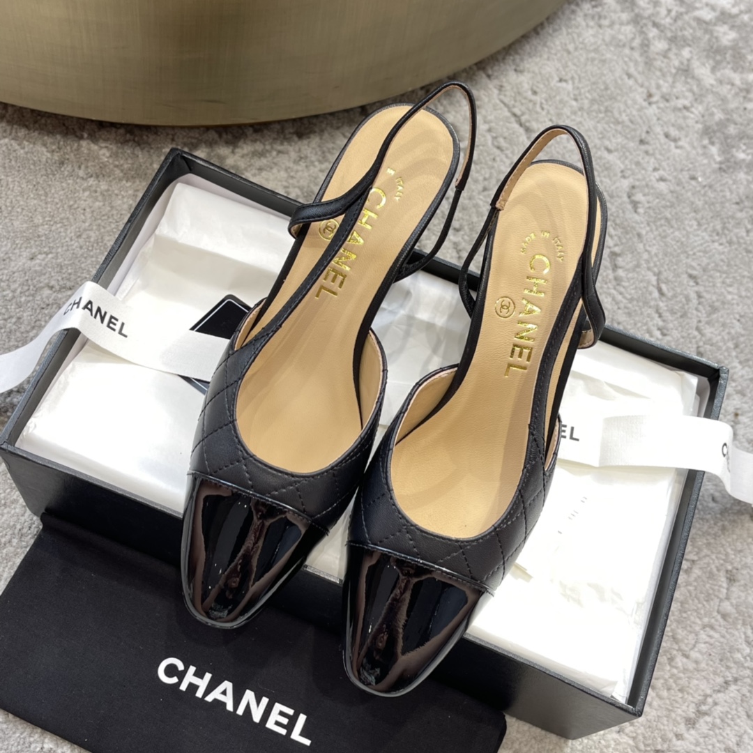 CHANEL トップクラス カウンター級 Sling-back カスタム 白百合同款 混種羊皮+グリッター切替
