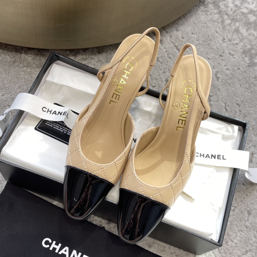 CHANEL トップクラス カウンター級 Sling-back カスタム 白百合同款 混種羊皮+グリッター切替
