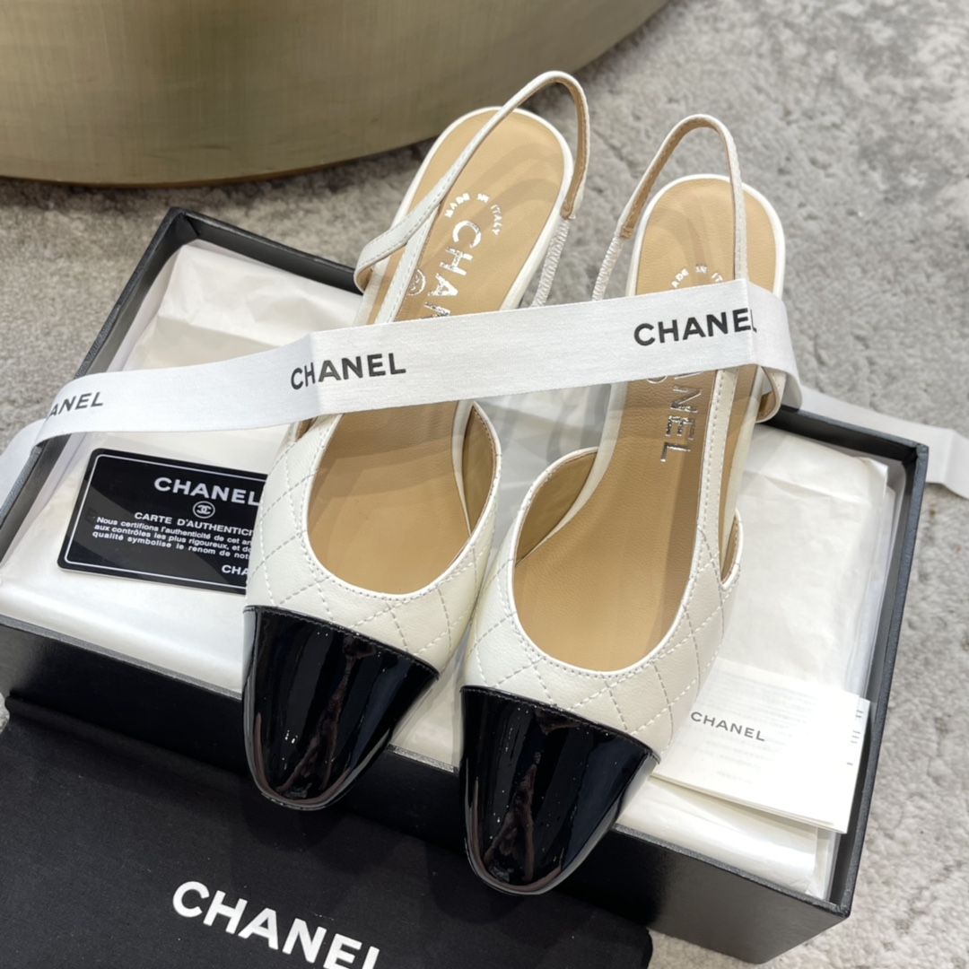 CHANEL トップクラス カウンター級 Sling-back カスタム 白百合同款 混種羊皮+グリッター切替