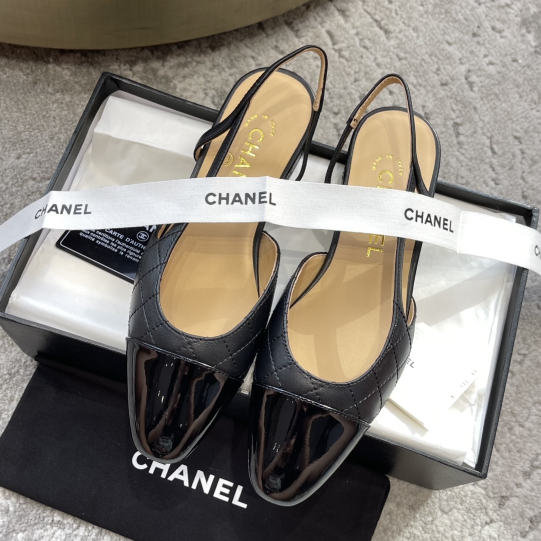 CHANEL トップクラス カウンター級 Sling-back カスタム 白百合同款 混種羊皮+グリッター切替