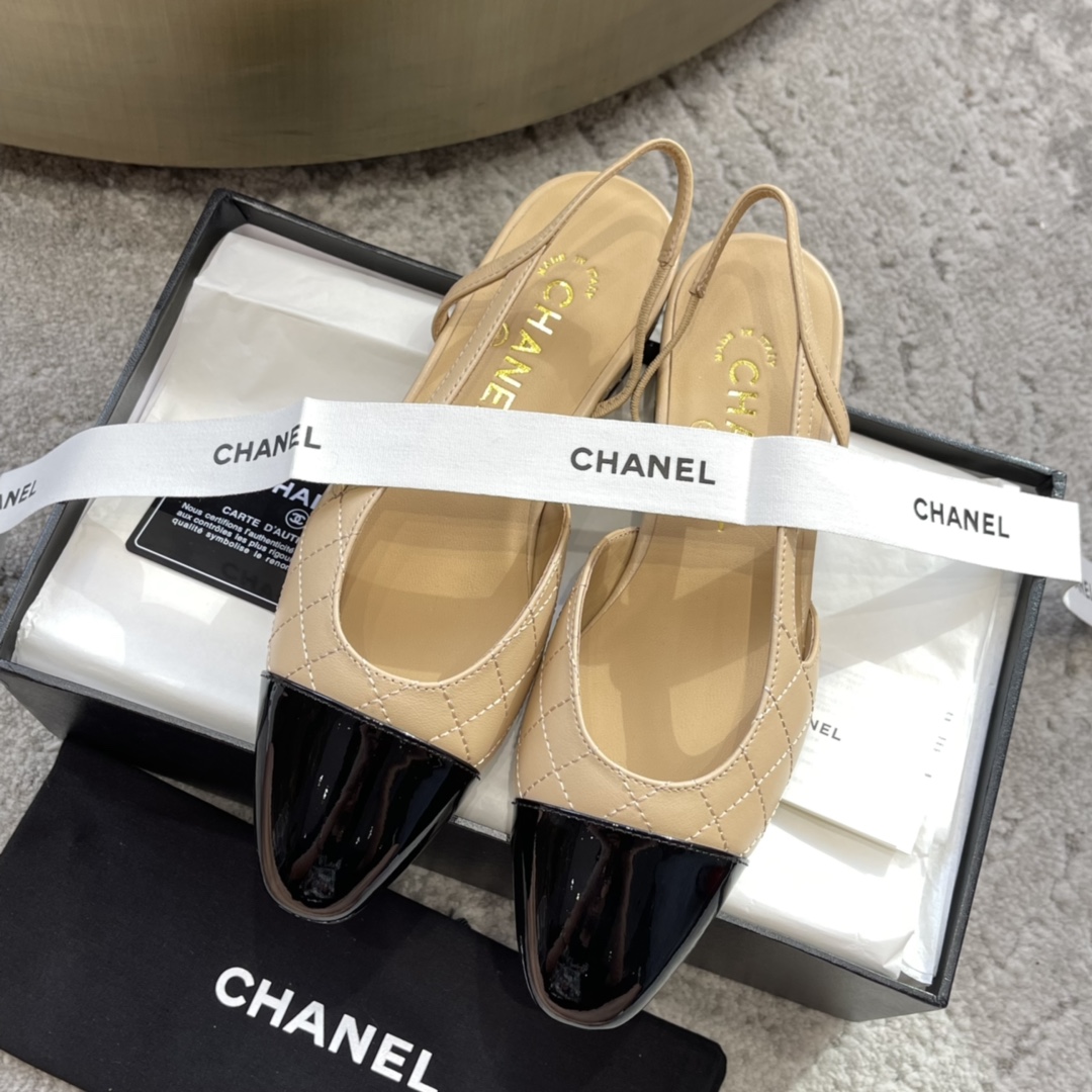 CHANEL トップクラス カウンター級 Sling-back オーダーメイド 白百合同款 混種羊皮+グリッター切替