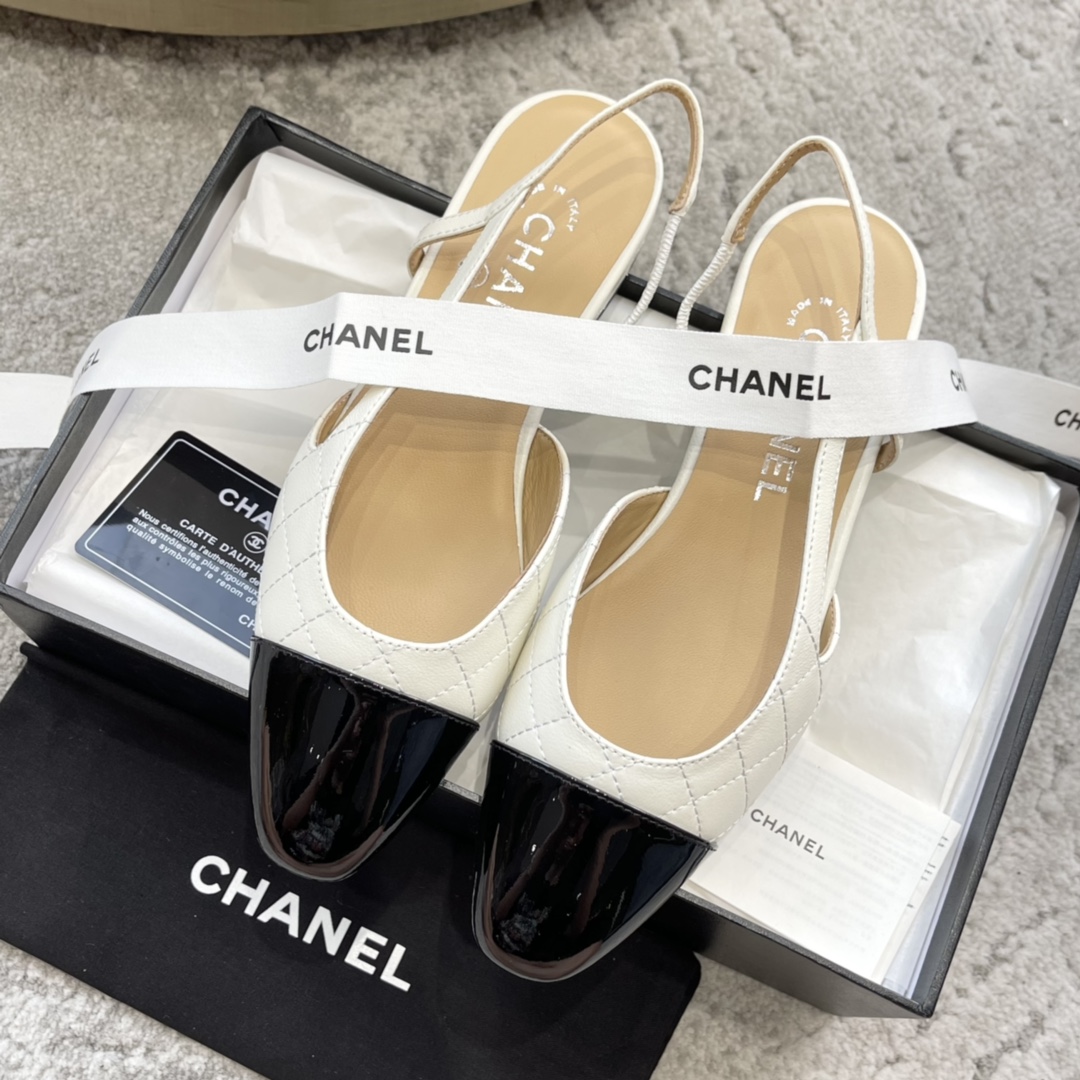 CHANEL トップクラス カウンター級 Sling-back オーダーメイド 白百合同款 混種シープスキン+グリッター切替