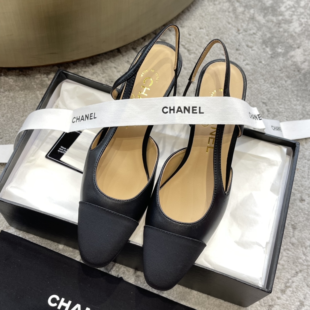 CHANEL トップクラス カウンター級 Sling-back カスタム 白百合同款 混種羊皮+グリッター切替