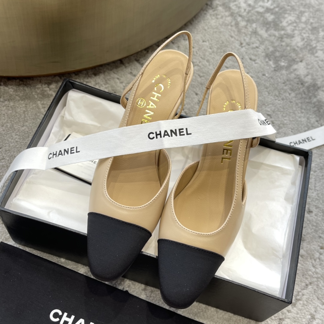 CHANEL トップクラス カウンター級 Sling-back オーダーメイド 白百合同款 混種羊皮+グリッター切替