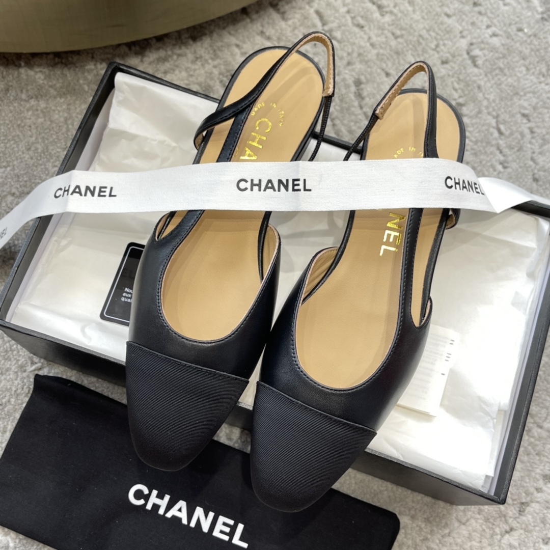 CHANEL トップクラス カウンター級 Sling-back カスタム 白百合同款 混種羊皮+グリッター切替