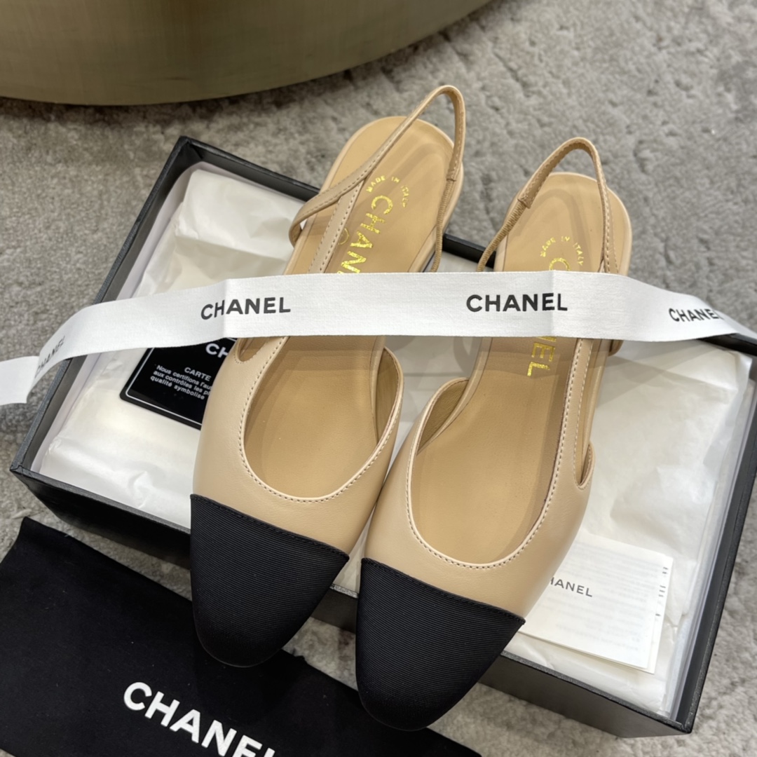 CHANEL トップクラス カウンター級 Sling-back カスタム 白百合同款 混種羊皮+グリッター切替