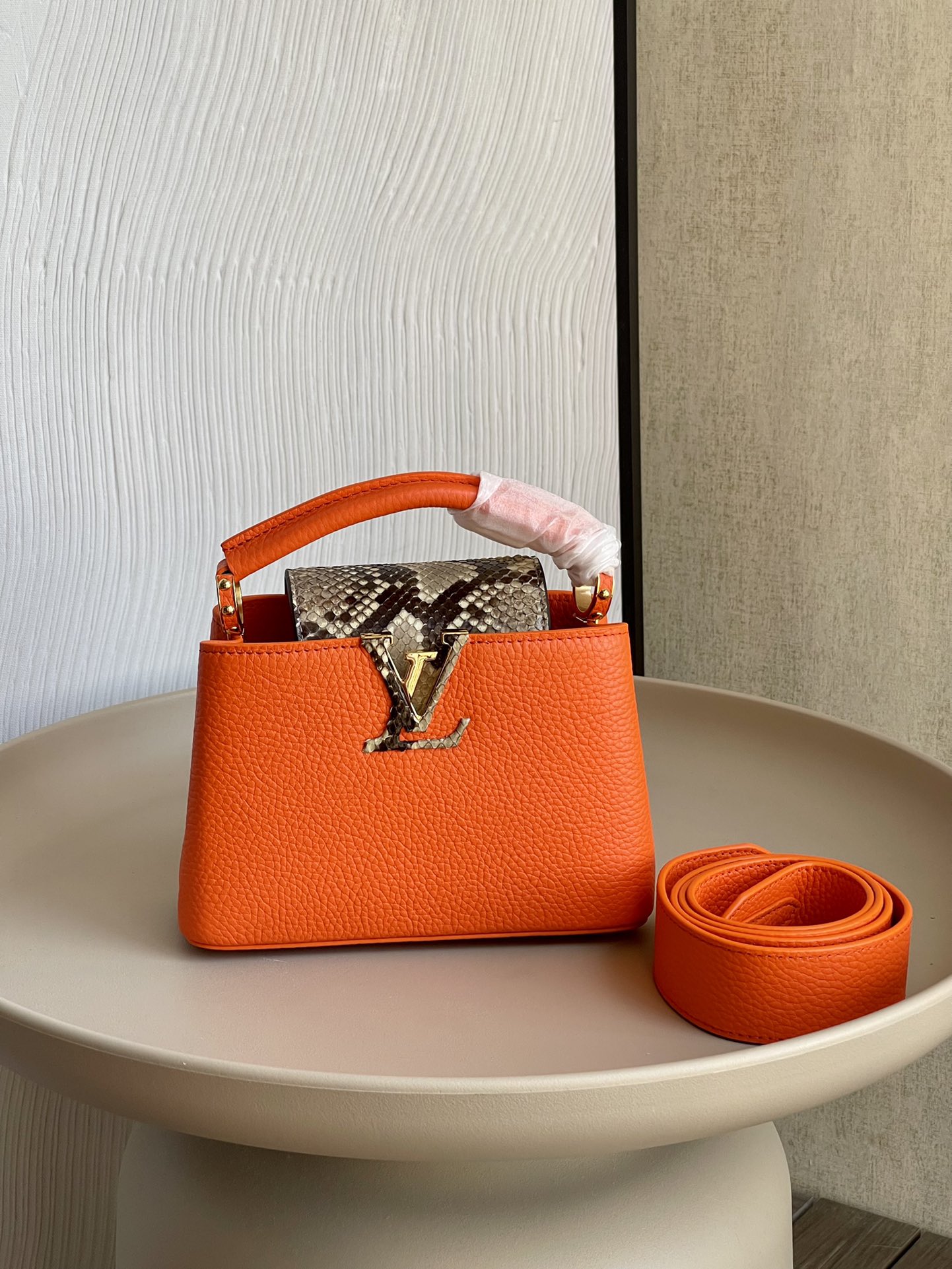 Fashion
 Louis Vuitton LV Capucines Bags Handbags Orange Taurillon Snake Skin Mini N80007