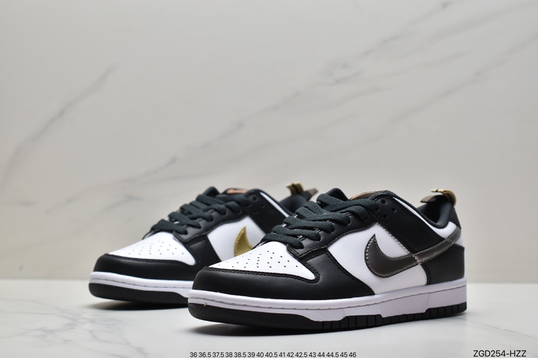 SB Dunk Low prm gold and silver panda SB buckle broken backboard fashion casual board shoes DH9764-001