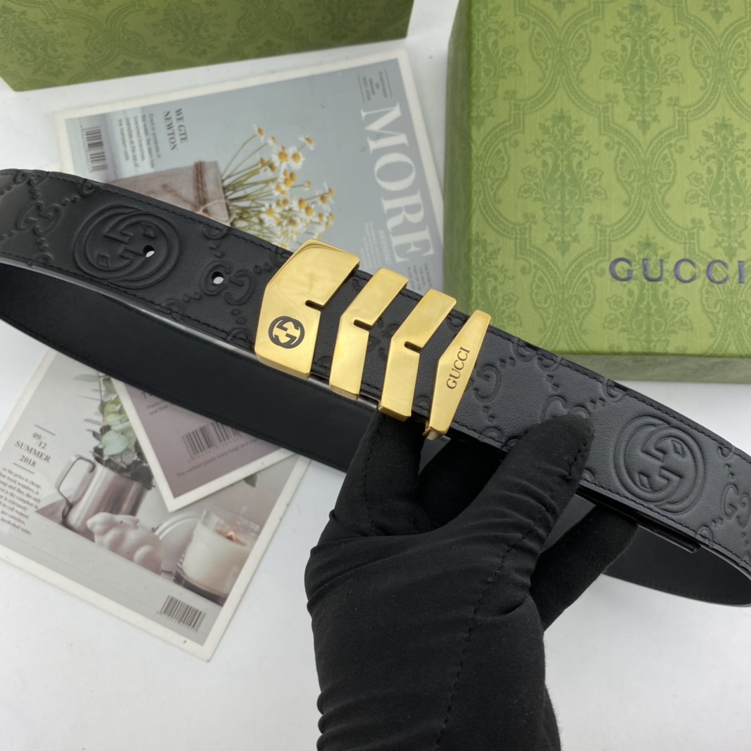 I0 Gucci 古奇男士双面皮腰带38mm 双面进口花纹皮压制.可双面使用 专柜走线 搭配扣