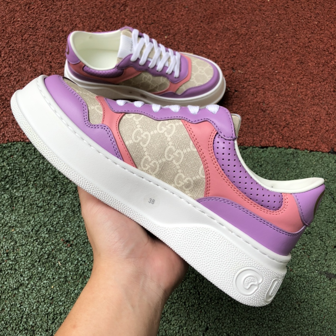 Gucci thick bottom low-top pink purple GUCCI Gucci low-top canvas thick bottom sneakers pink purple