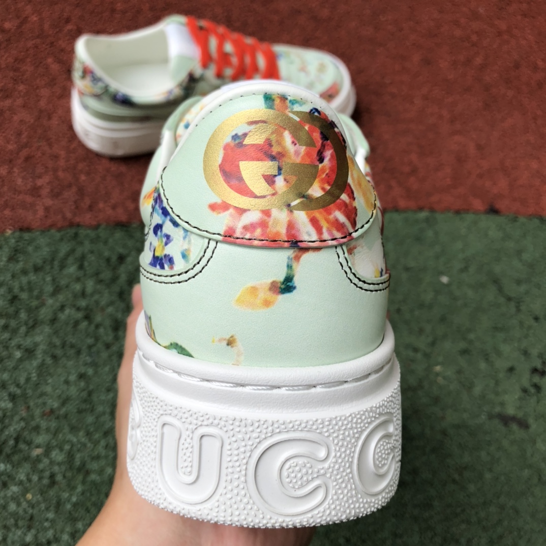 Gucci thick bottom low-top light green GUCCI Gucci low-top canvas thick bottom sneakers pink purple