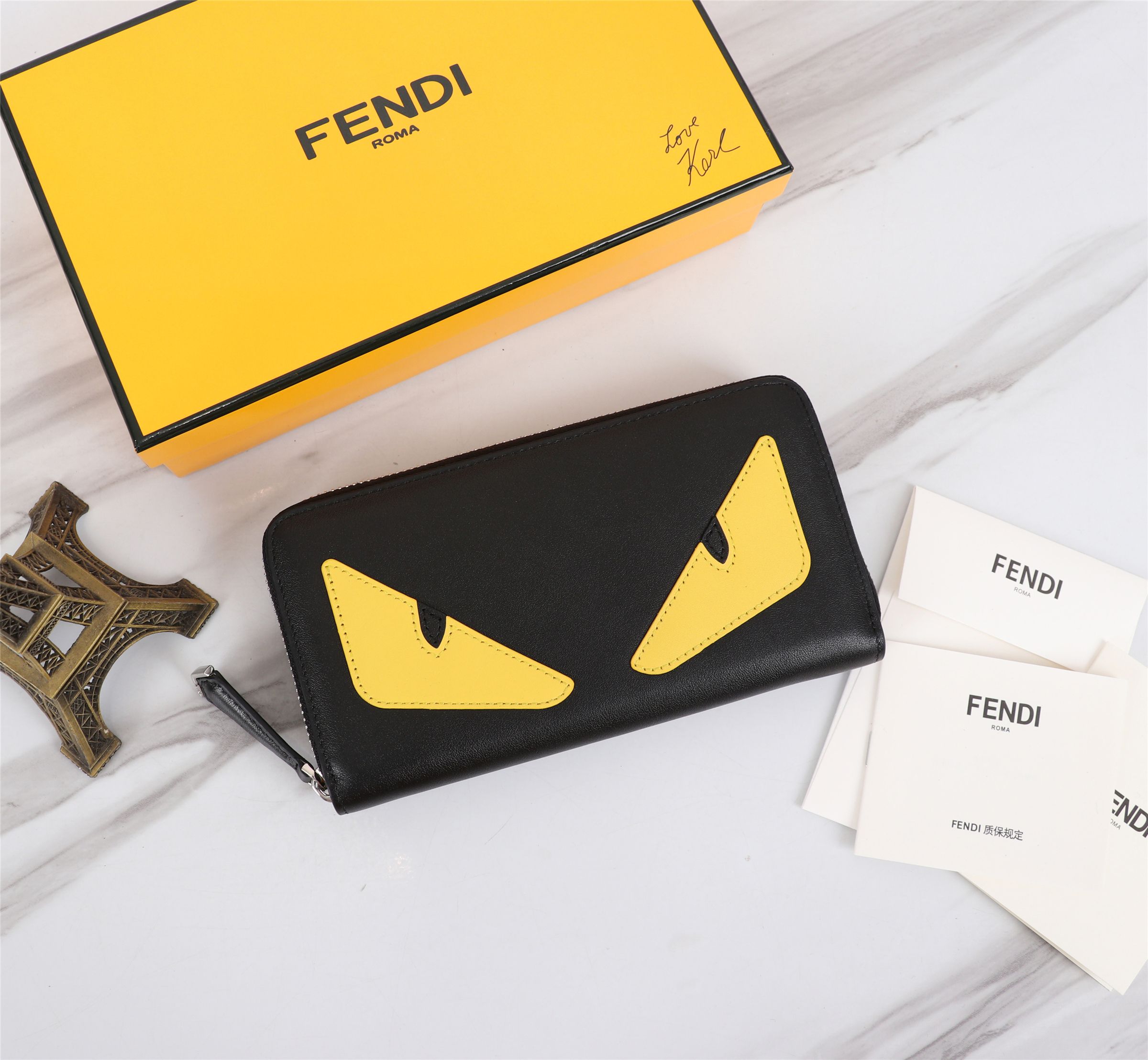 Fendi Wallet Black Lemon Yellow Red Cowhide Sheepskin Spring/Summer Collection