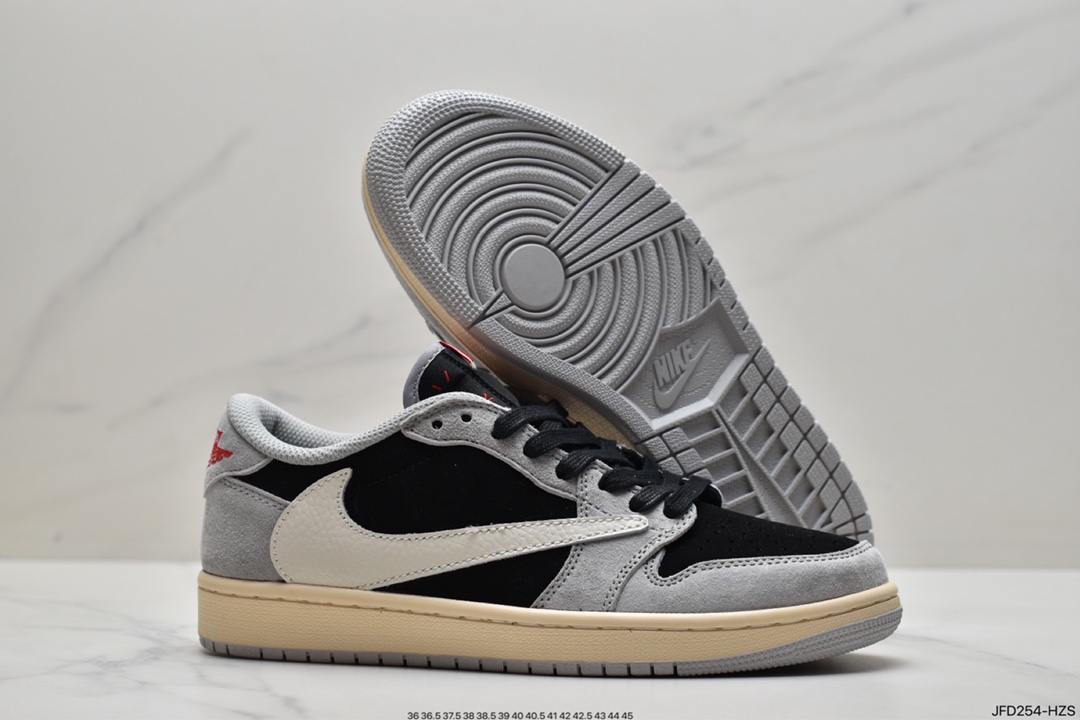 170 Travis Scott x Air Jordan 1 Low AJ1 乔1白灰倒勾 低帮文化板鞋 DM7866-001