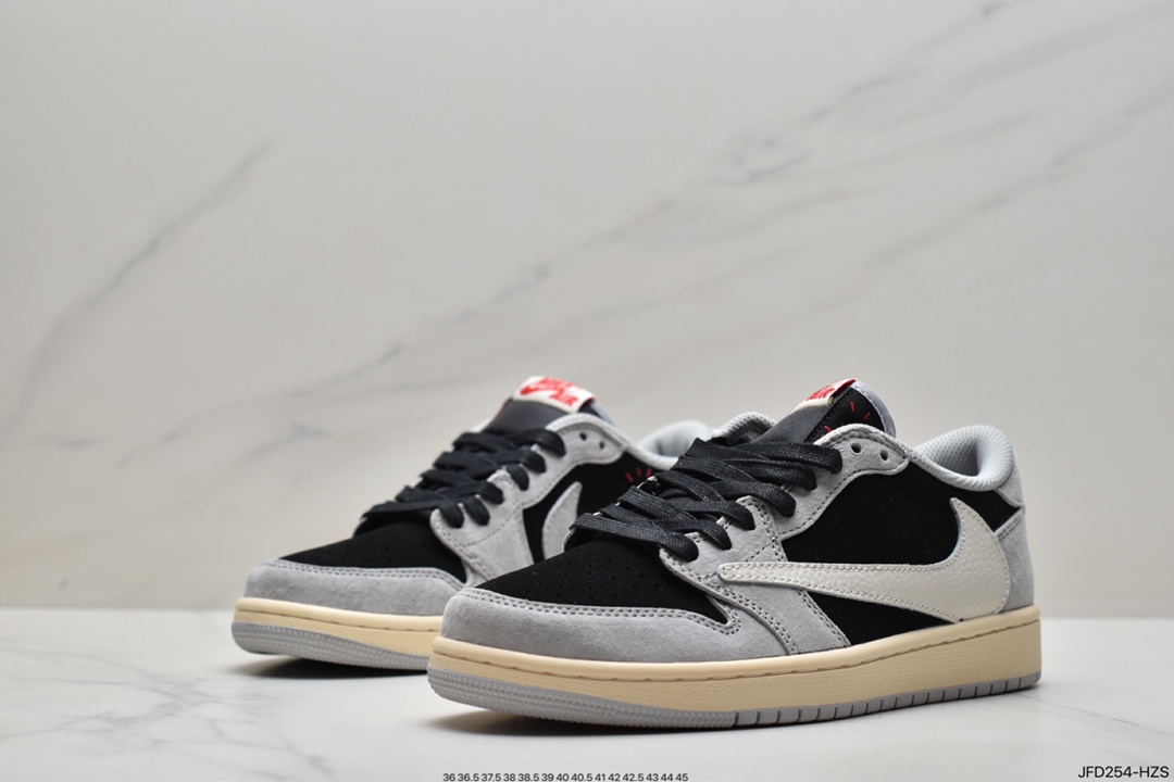 170 Travis Scott x Air Jordan 1 Low AJ1 乔1白灰倒勾 低帮文化板鞋 DM7866-001