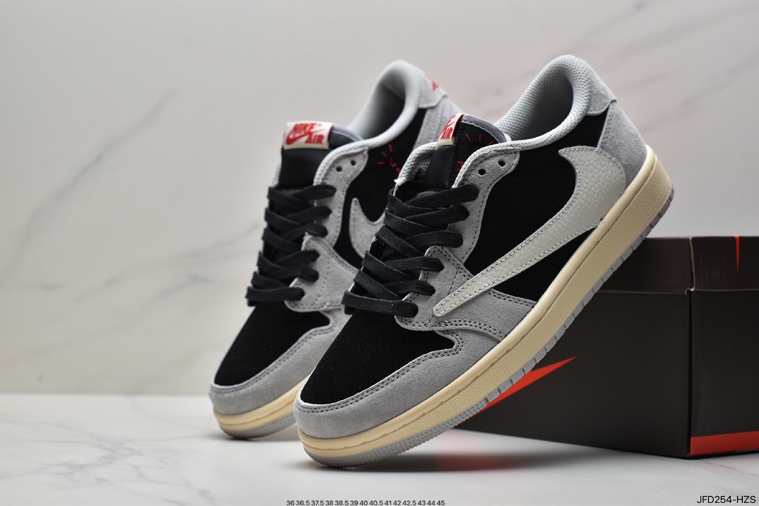 170 Travis Scott x Air Jordan 1 Low AJ1 乔1白灰倒勾 低帮文化板鞋 DM7866-001