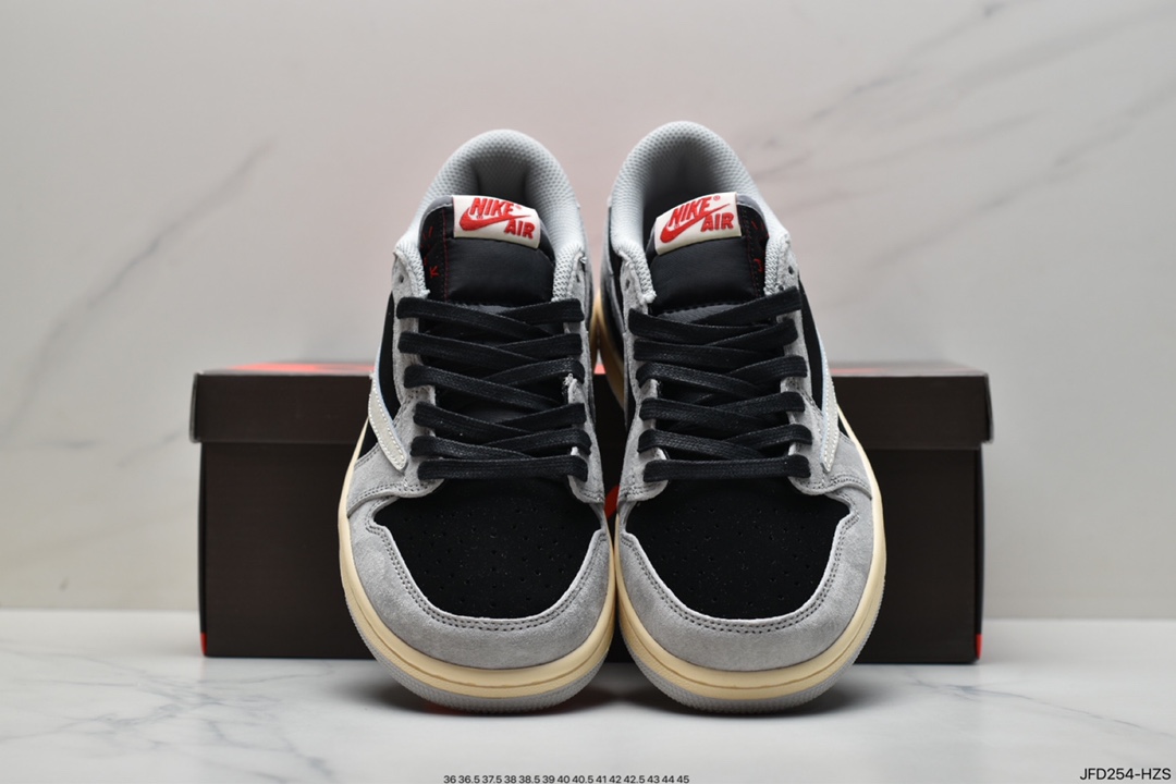 170 Travis Scott x Air Jordan 1 Low AJ1 乔1白灰倒勾 低帮文化板鞋 DM7866-001