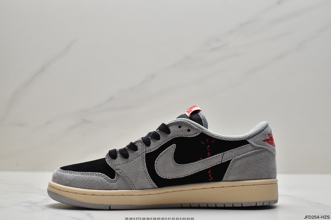 170 Travis Scott x Air Jordan 1 Low AJ1 乔1白灰倒勾 低帮文化板鞋 DM7866-001