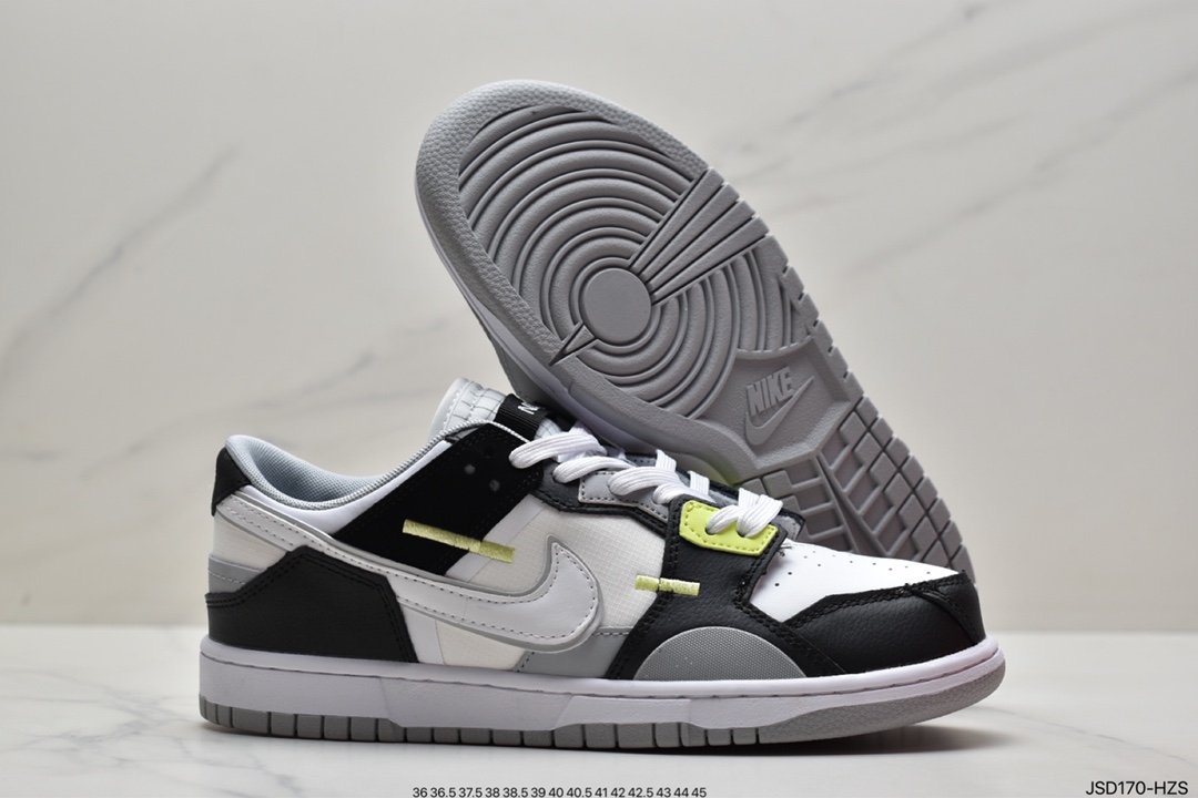 200 Nike Dunk Low Scrap，鞋身以黑白配色呈现主色调DC9723-001