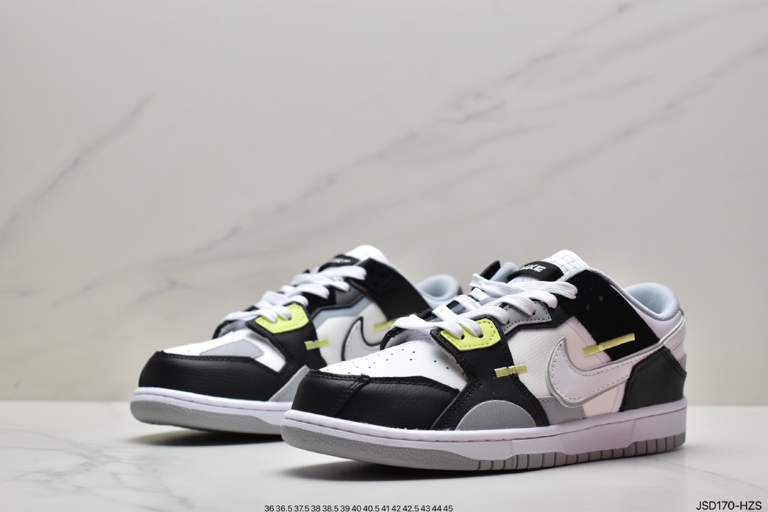 200 Nike Dunk Low Scrap，鞋身以黑白配色呈现主色调DC9723-001