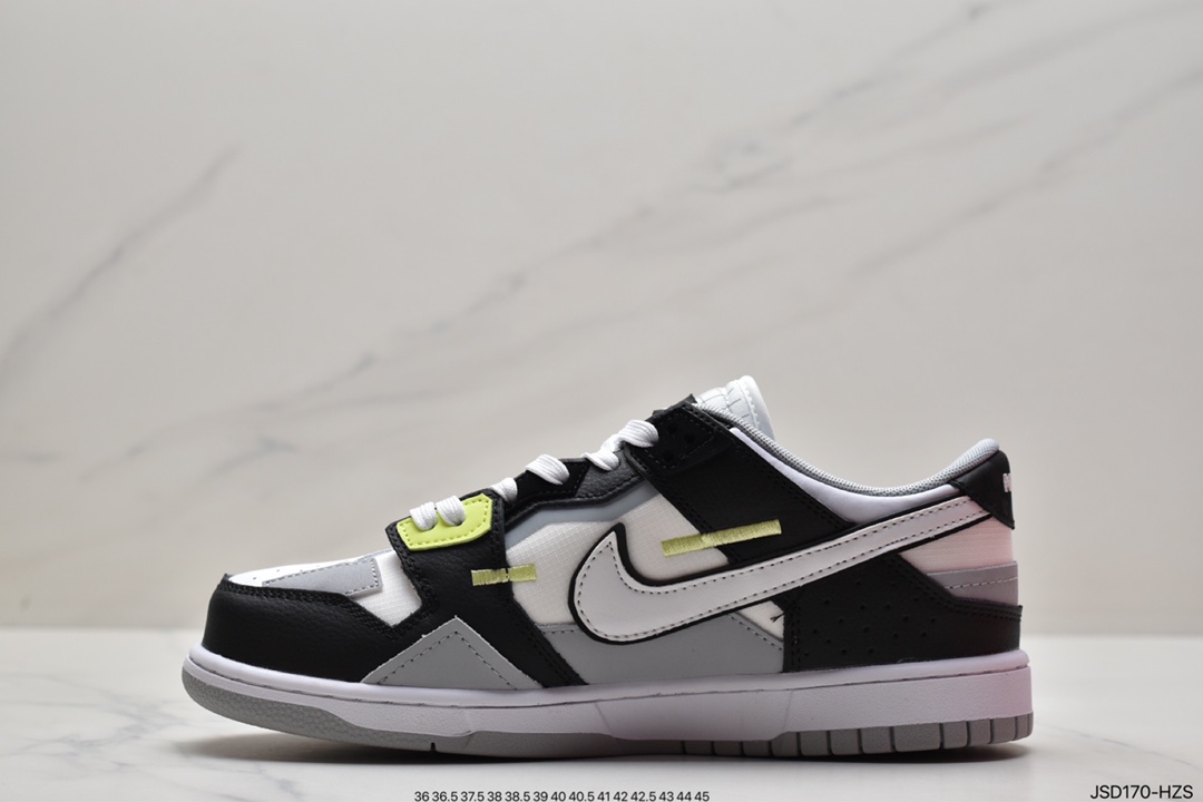 200 Nike Dunk Low Scrap，鞋身以黑白配色呈现主色调DC9723-001