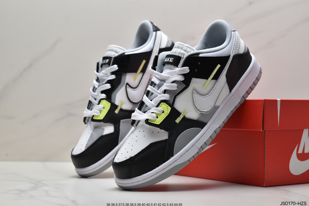 200 Nike Dunk Low Scrap，鞋身以黑白配色呈现主色调DC9723-001