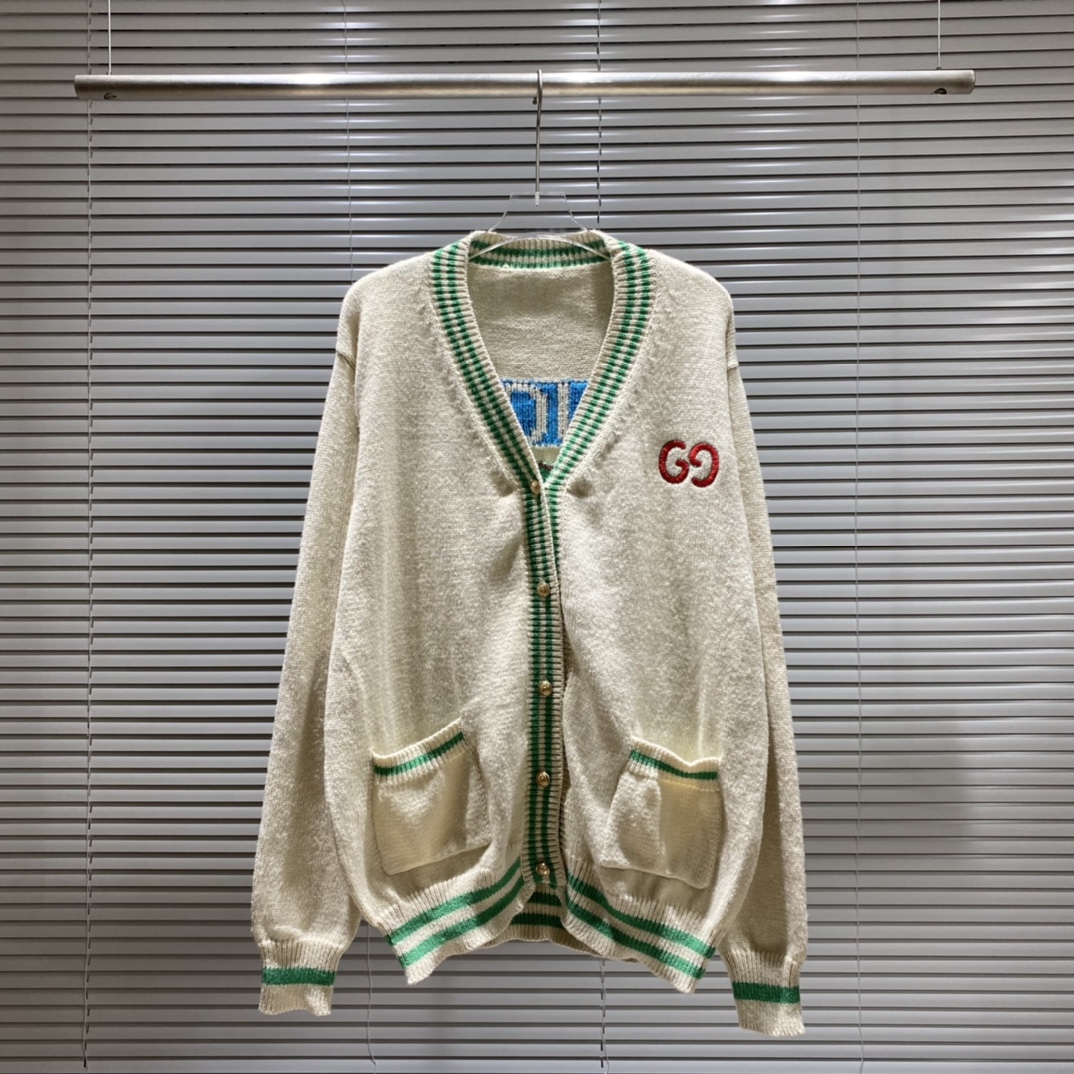 Suéter de punto con logo bordado de piña en relieve en la espalda de Gucci, color: albaricoque, tallas: S M L XL XXL