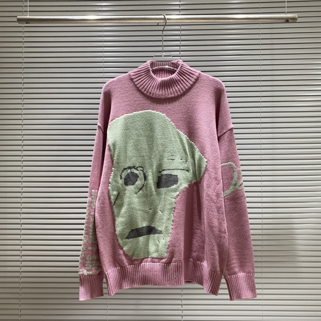 Dior × Travis Scott suéter con cuello redondo y jacquard con estampado feo Color: Rosa Talla: S M L XL XXL