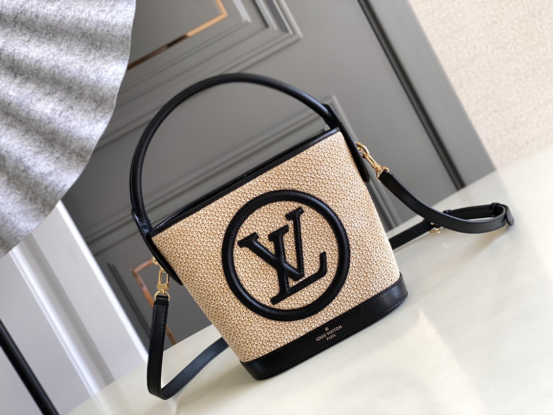 Louis Vuitton LV Neverfull Handbags Tote Bags Perfect Replica
 Black Weave Cotton Fabric Linen Raffia Summer Collection M59962
