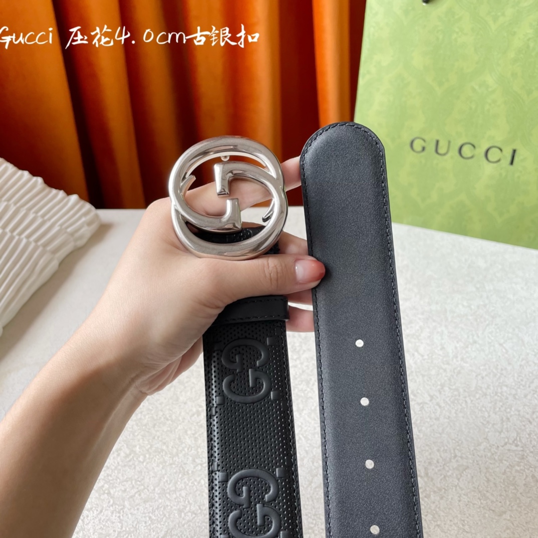 Gucci经典款面进口原厂压花小牛皮搭配原版平纹底宽4.0Cm经典永不过时款潮流百搭