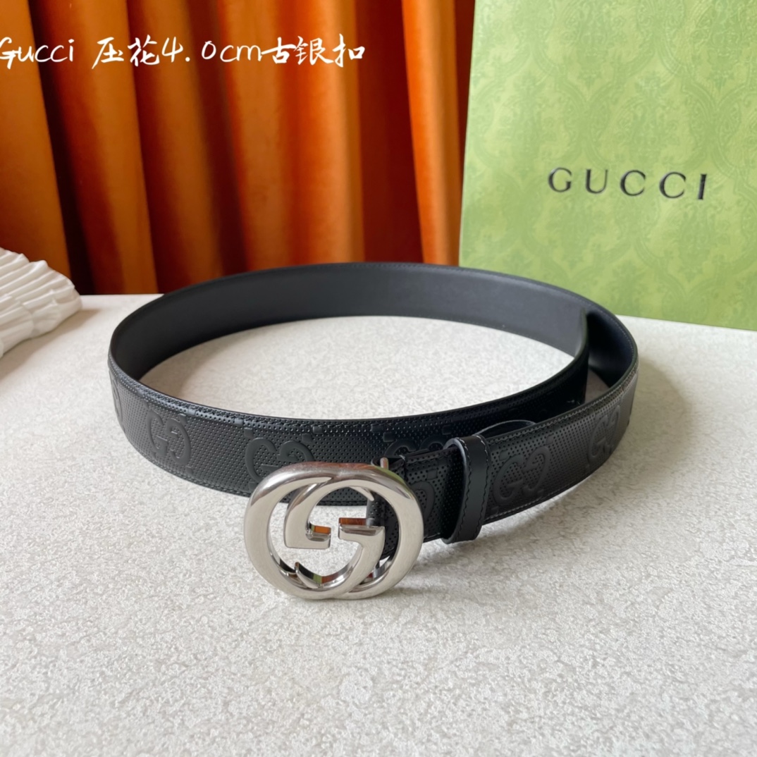 Gucci经典款面进口原厂压花小牛皮搭配原版平纹底宽4.0Cm经典永不过时款潮流百搭