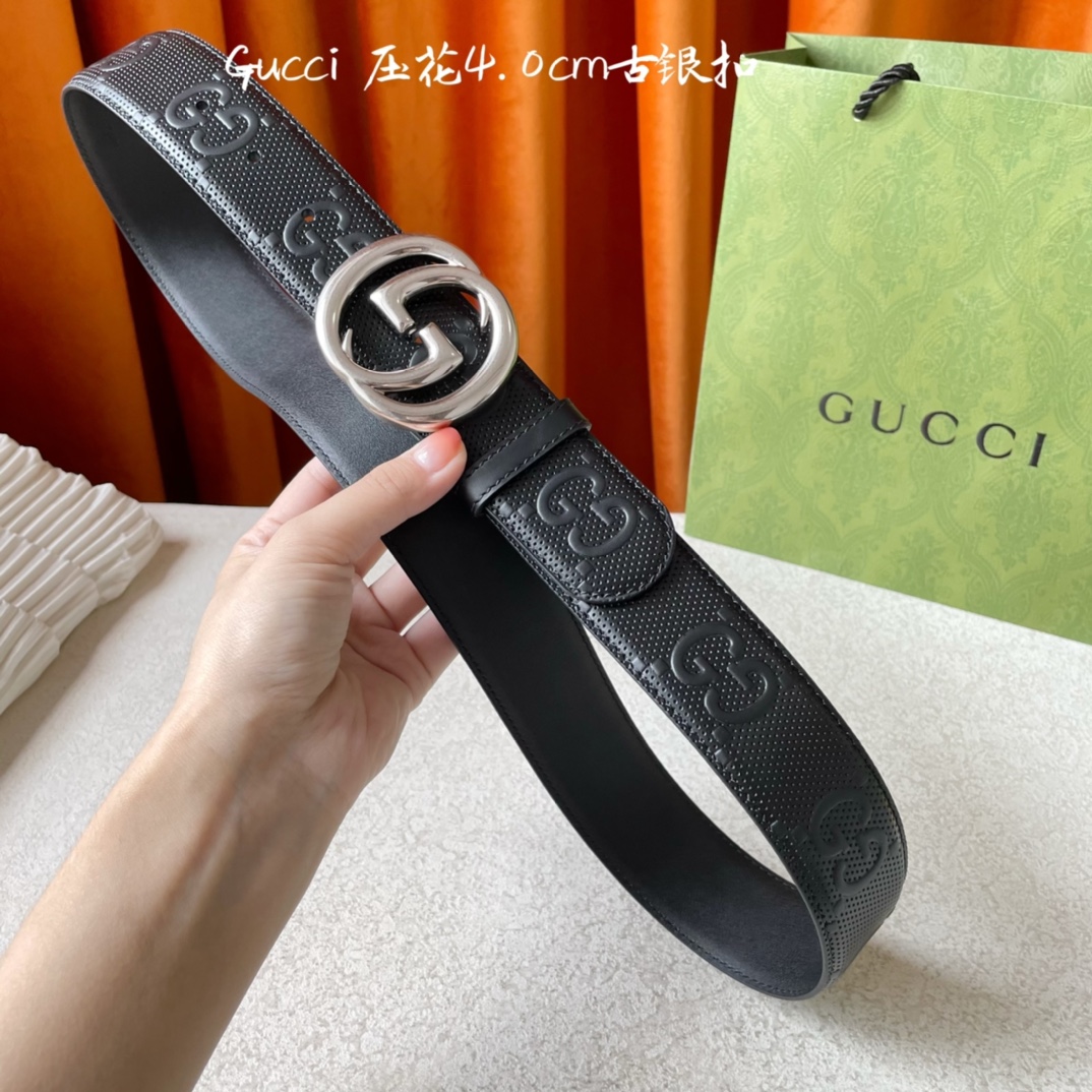 Gucci经典款面进口原厂压花小牛皮搭配原版平纹底宽4.0Cm经典永不过时款潮流百搭