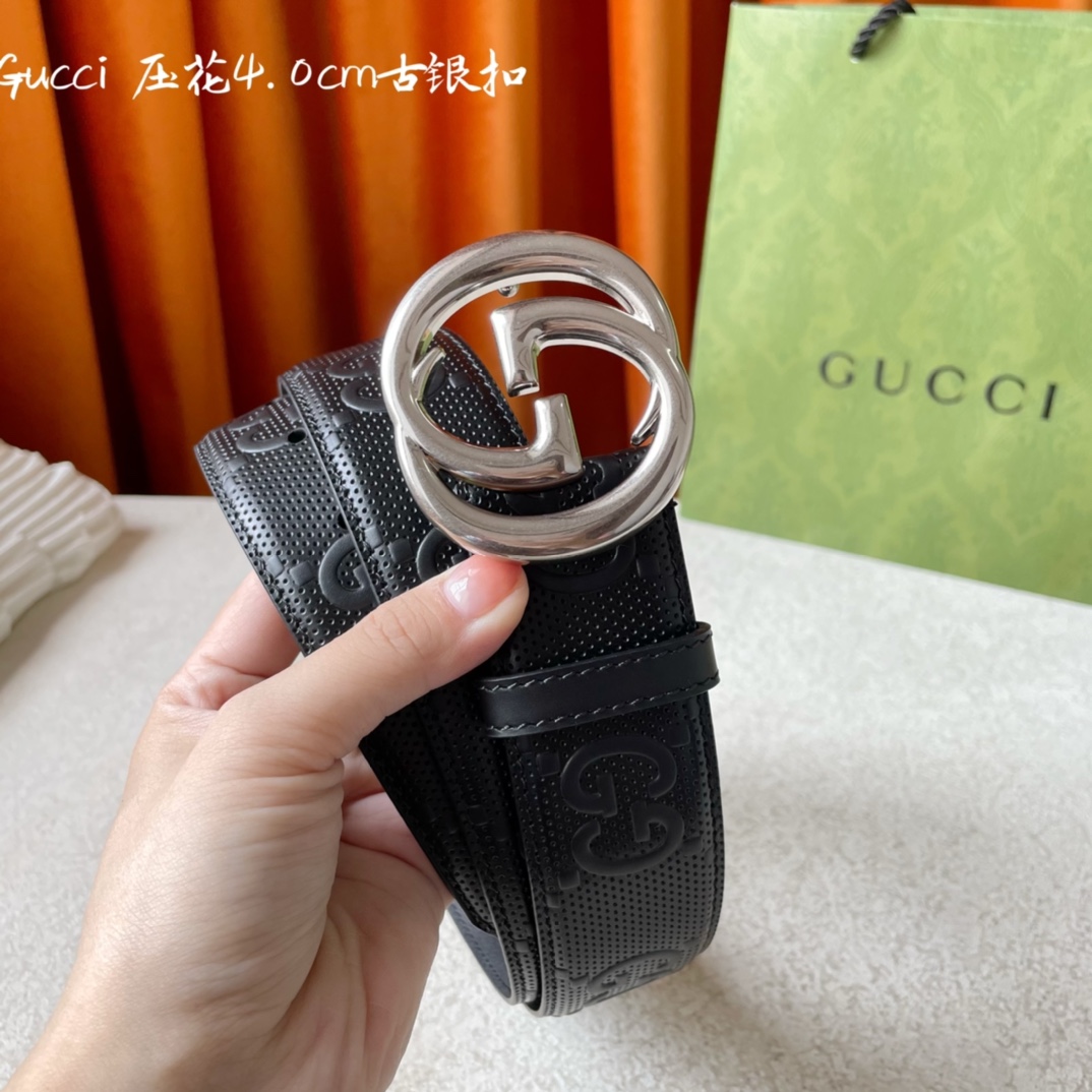 Gucci经典款面进口原厂压花小牛皮搭配原版平纹底宽4.0Cm经典永不过时款潮流百搭