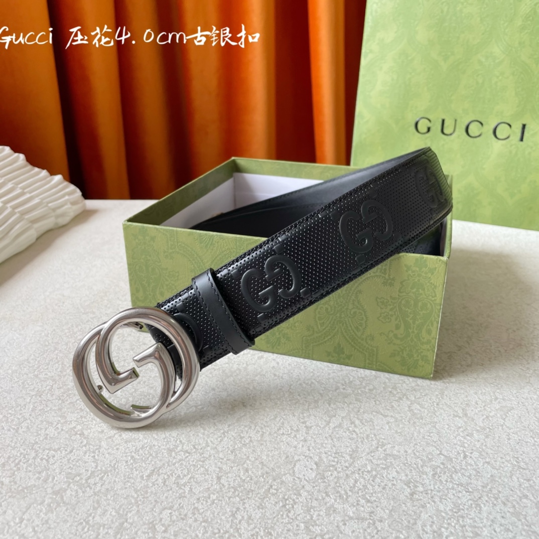 Gucci经典款面进口原厂压花小牛皮搭配原版平纹底宽4.0Cm经典永不过时款潮流百搭