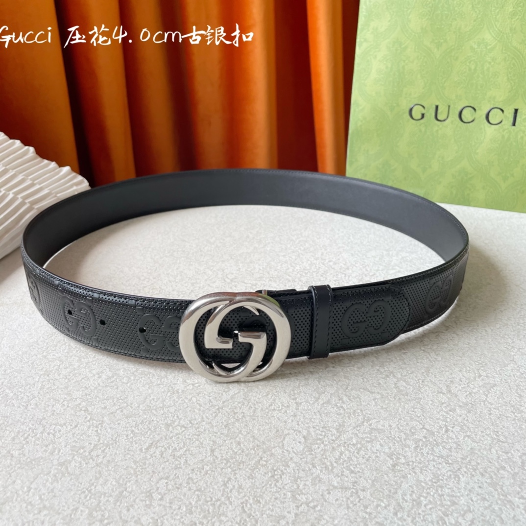 Gucci经典款面进口原厂压花小牛皮搭配原版平纹底宽4.0Cm经典永不过时款潮流百搭