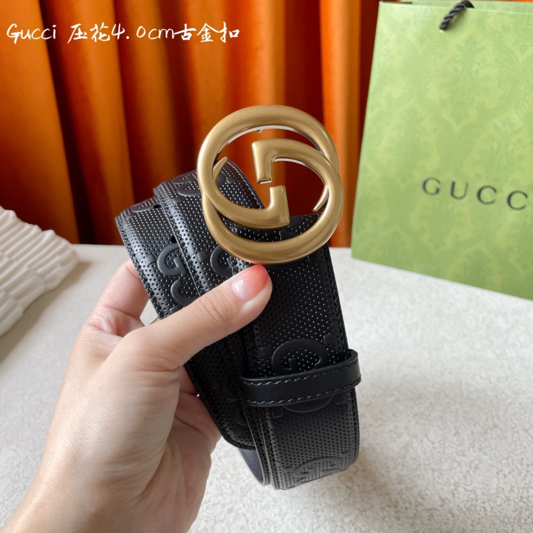 Gucci经典款面进口原厂压花小牛皮搭配原版平纹底宽4.0Cm经典永不过时款潮流百搭