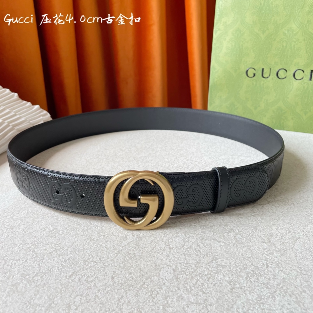 Gucci经典款面进口原厂压花小牛皮搭配原版平纹底宽4.0Cm经典永不过时款潮流百搭