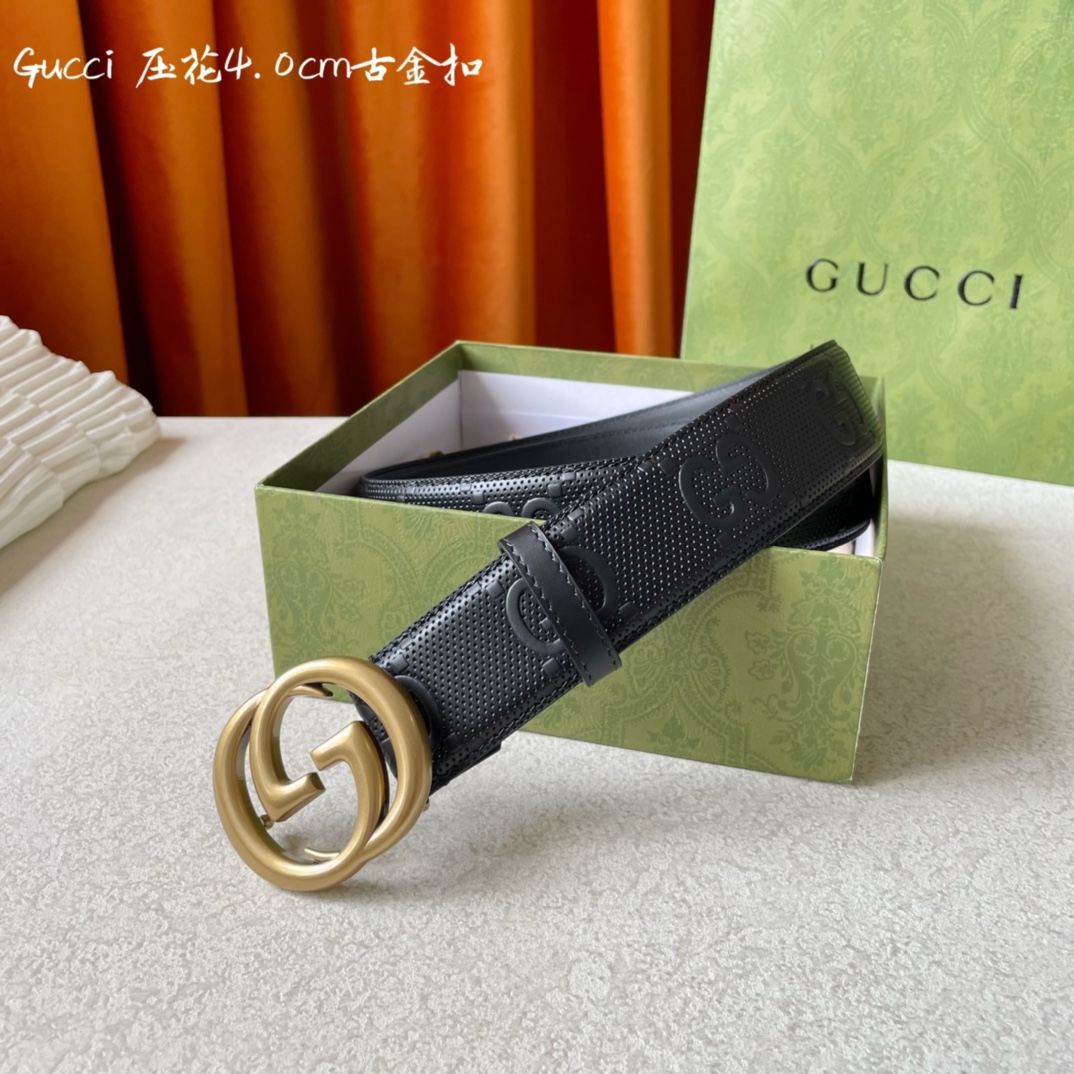 Gucci经典款面进口原厂压花小牛皮搭配原版平纹底宽4.0Cm经典永不过时款潮流百搭