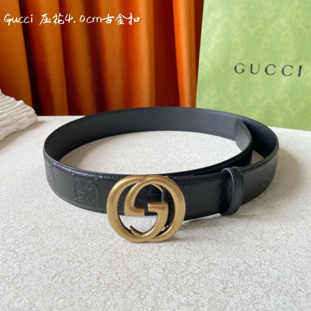 Gucci经典款面进口原厂压花小牛皮搭配原版平纹底宽4.0Cm经典永不过时款潮流百搭