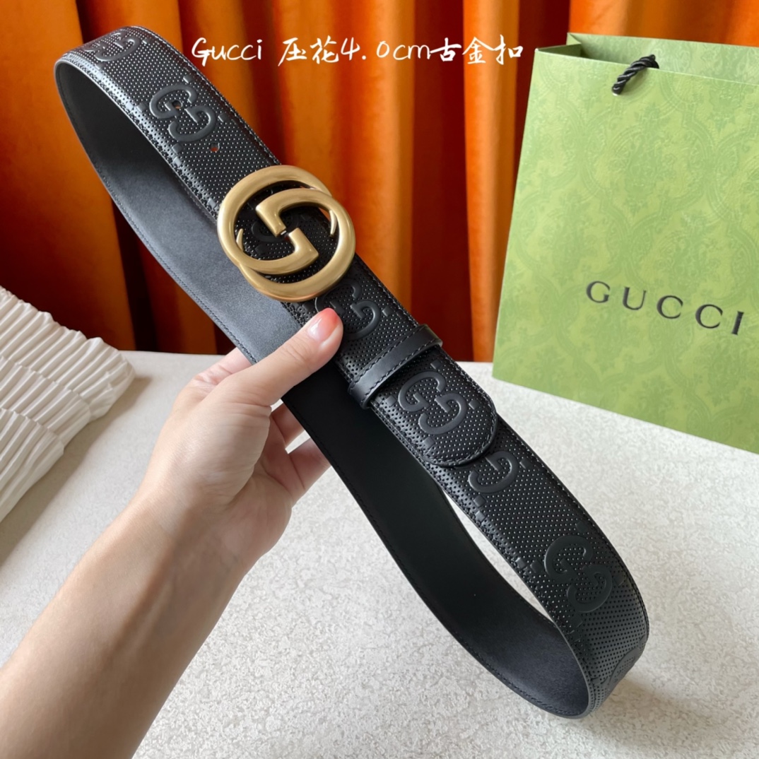 Gucci经典款面进口原厂压花小牛皮搭配原版平纹底宽4.0Cm经典永不过时款潮流百搭