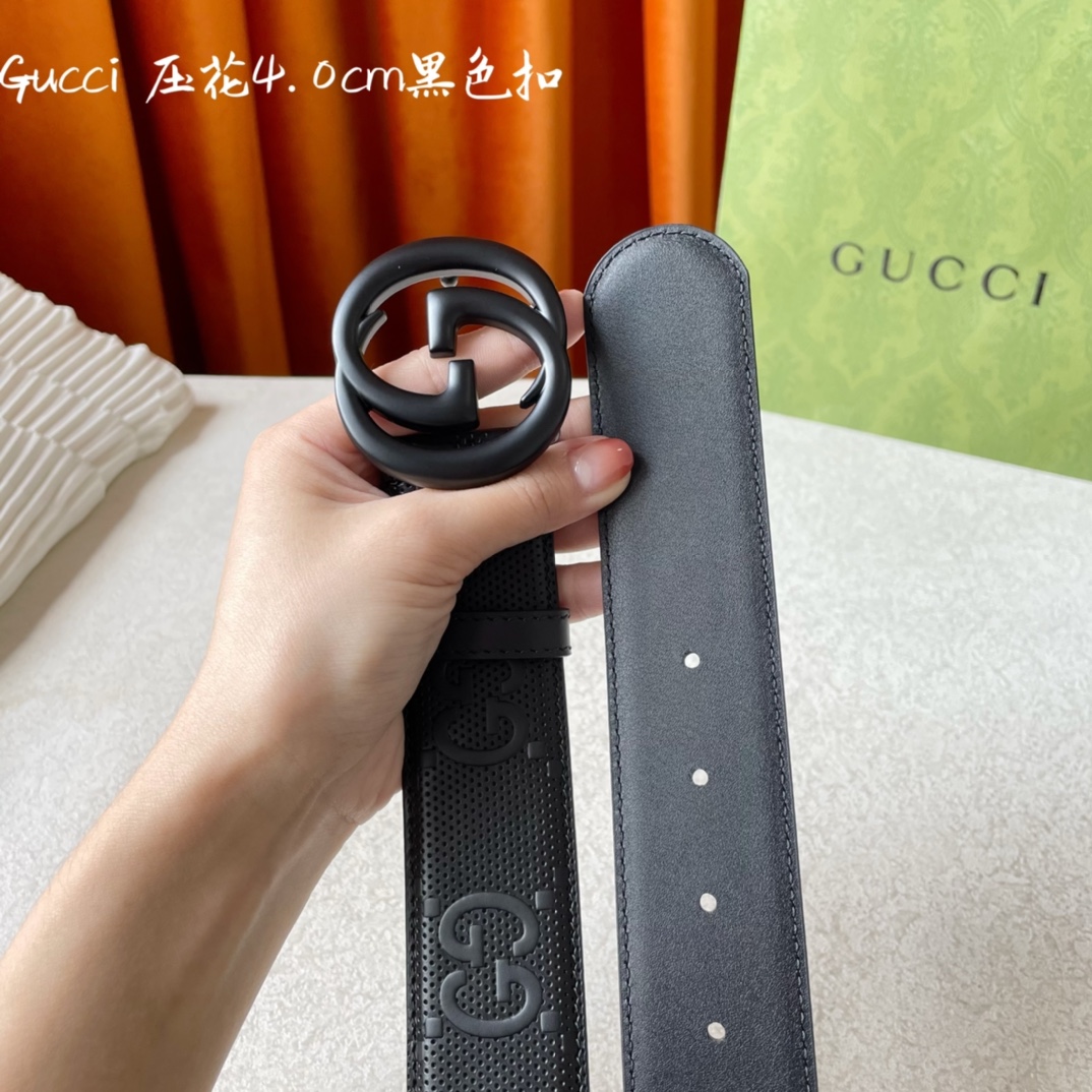 Gucci经典款面进口原厂压花小牛皮搭配原版平纹底宽4.0Cm经典永不过时款潮流百搭