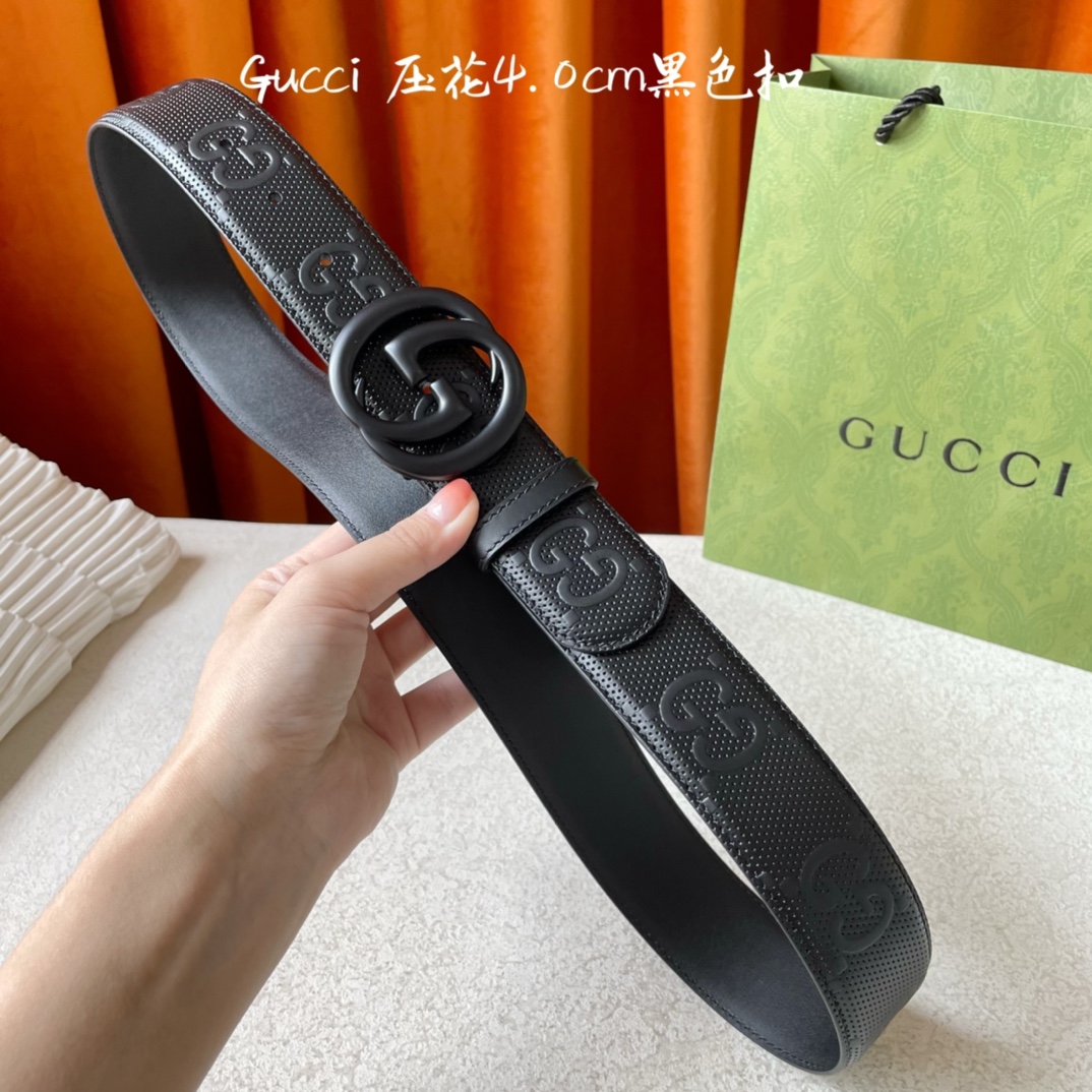 Gucci经典款面进口原厂压花小牛皮搭配原版平纹底宽4.0Cm经典永不过时款潮流百搭