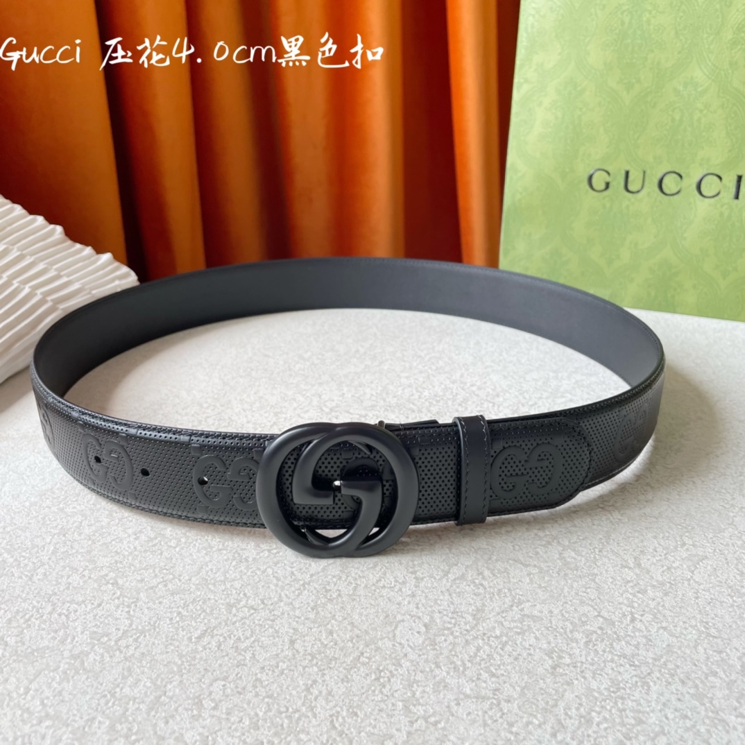 Gucci经典款面进口原厂压花小牛皮搭配原版平纹底宽4.0Cm经典永不过时款潮流百搭