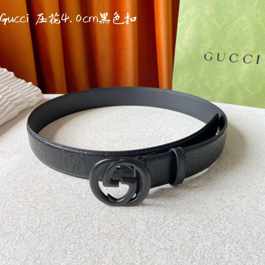 Gucci经典款面进口原厂压花小牛皮搭配原版平纹底宽4.0Cm经典永不过时款潮流百搭