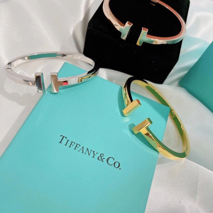 Tiffany 蒂夫尼手镯光 粗T双T手镯开口手镯 亚金材质电镀厚金 三色齐 3