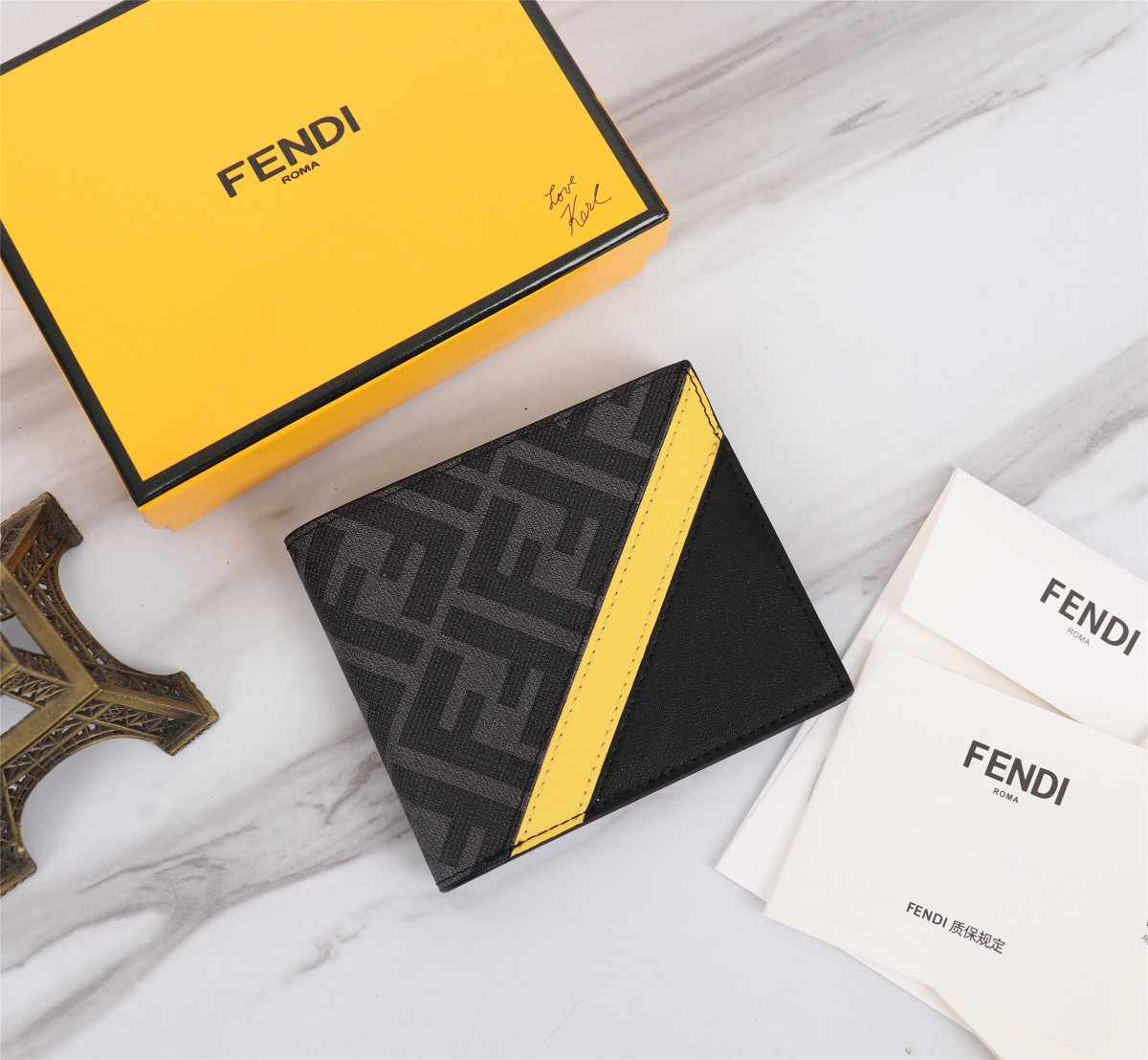 Fendi Wallet Black Grey Yellow Cowhide PVC Sheepskin Spring/Summer Collection