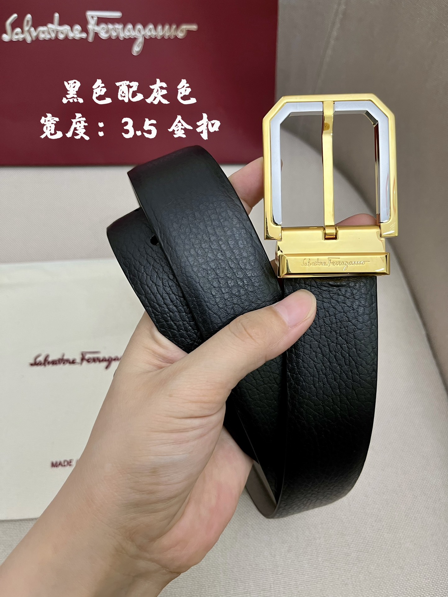 I0 Ferragamo 菲拉格慕 男士专柜对版金属扣,头层牛皮双面外用腰带,商务通勤休闲场合均适合佩戴.3.5cm